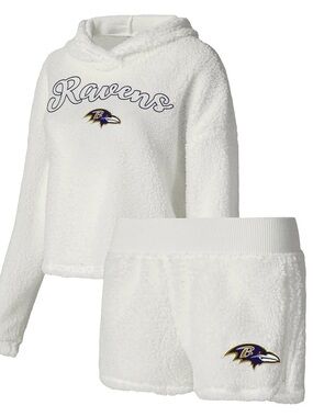 NFL Apparel Baltimore Ravens Fluffy White Pullover Sweatshirt Shorts Sleep Set